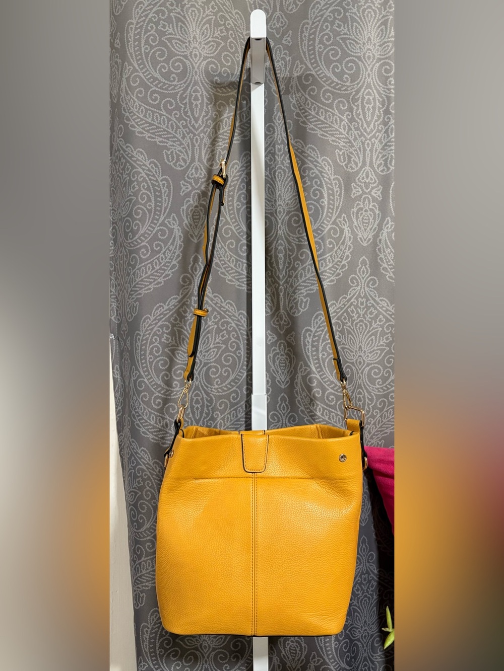Joy Susan Pebbled Mustard Vegan Leather Classic Hobo Tote - Picture 14 of 17